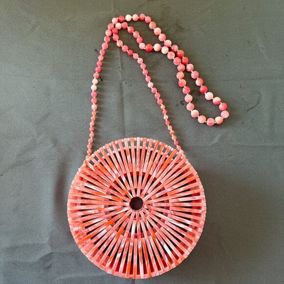 Cult Gaia Acrylic Luna Crossbody Bag Pink Beaded Strap - Picture 6 of 11